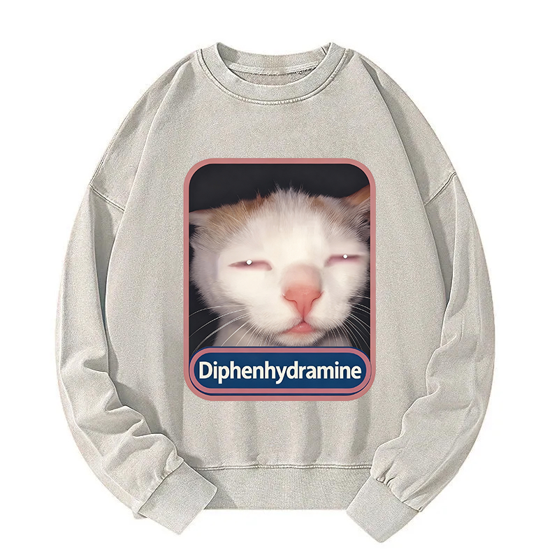 Tokyocanvas Diphenhydramine Cat Meme Washed Sweatshirt