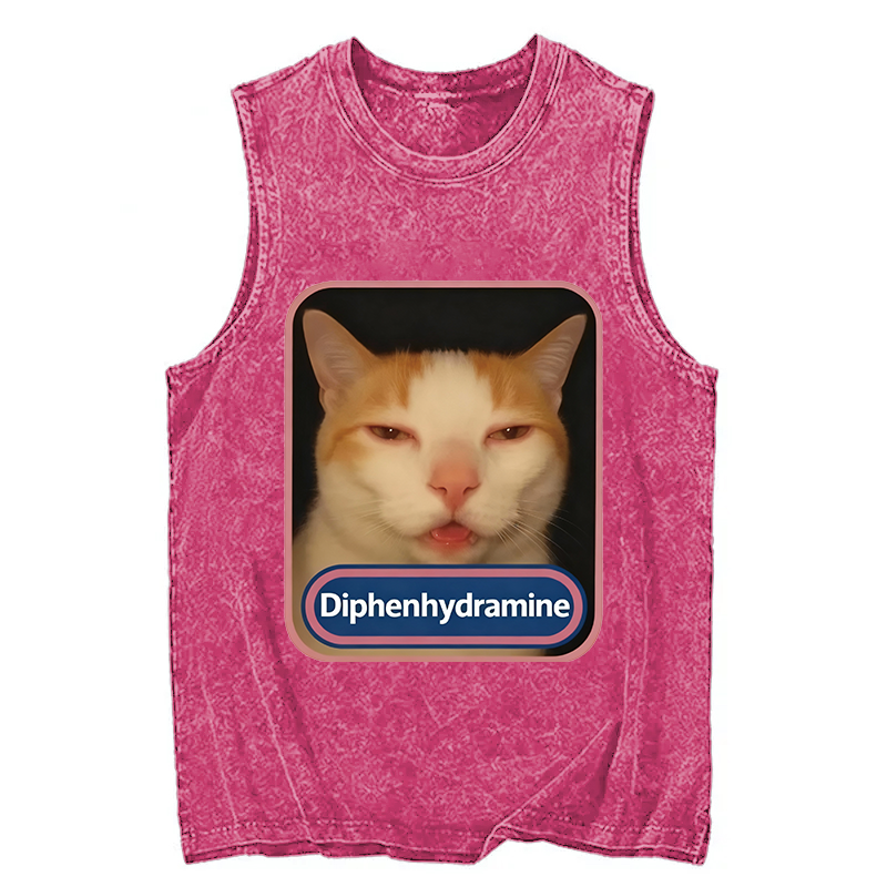 Tokyocanvas Pink Diphenhydramine Meme Cat Washed Tank