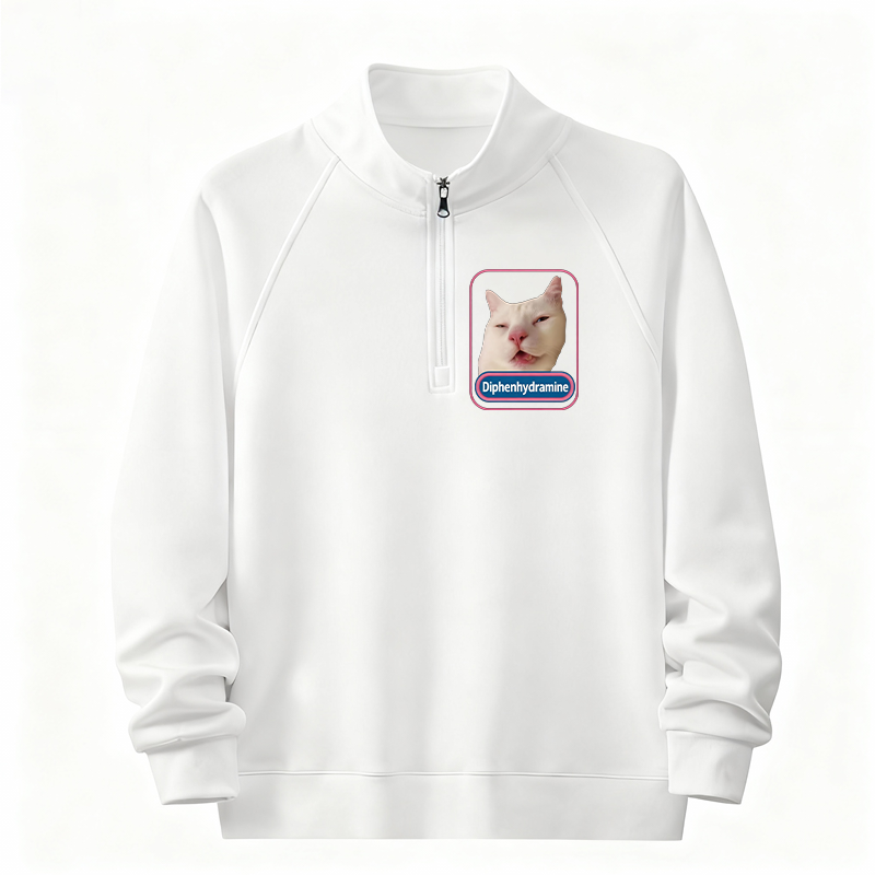 Tokyocanvas Funny Diphenhydramine Meme Cat Half-Zip Sweatshirt