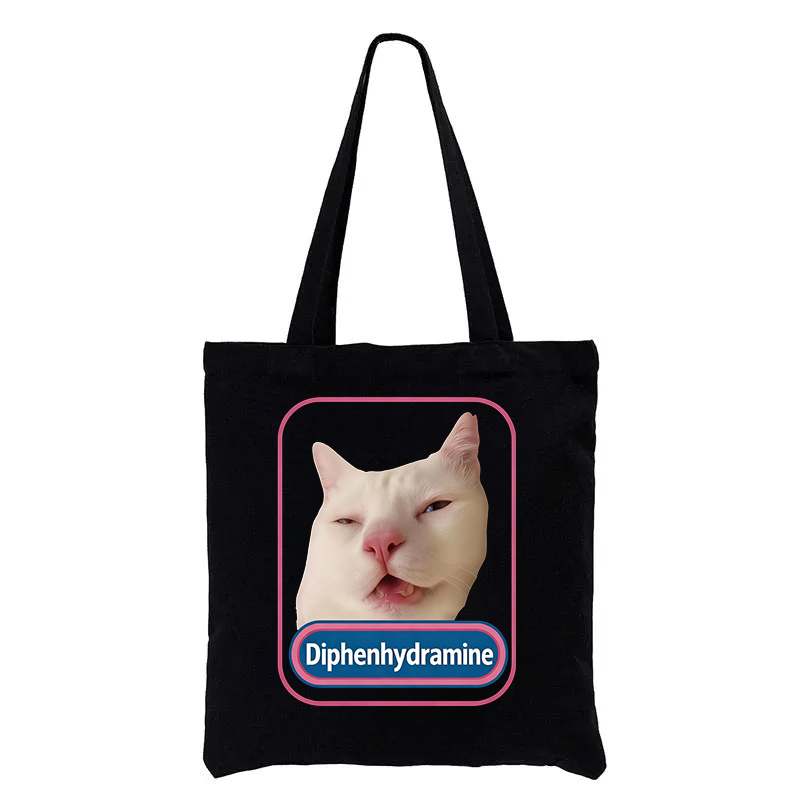 Tokyocanvas Funny Diphenhydramine Meme Cat Tote Bag