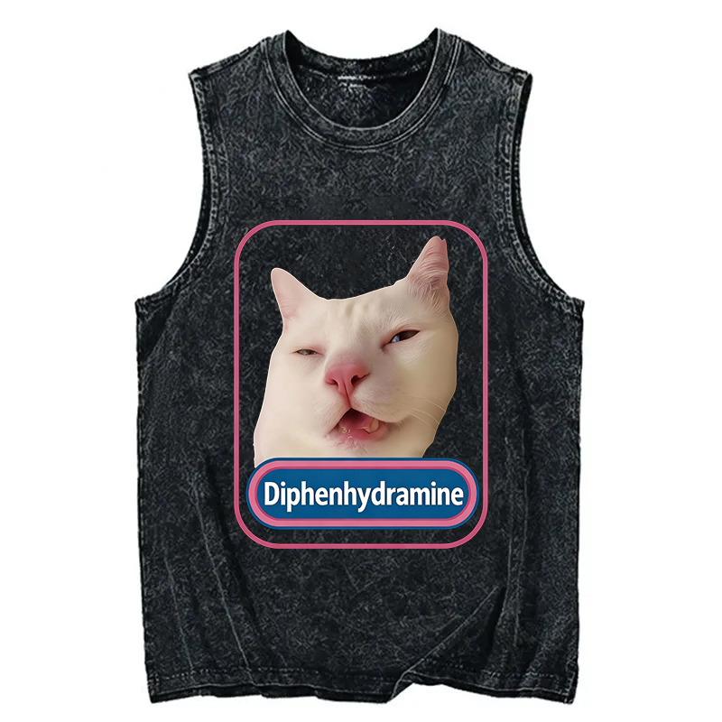 Tokyocanvas Funny Diphenhydramine Meme Cat Washed Tank