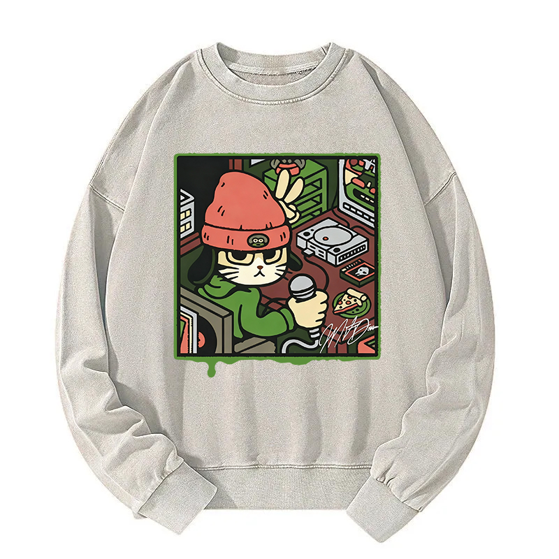 Tokyocanvas Rapper Cat Washed Sweatshirt