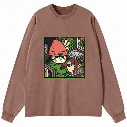 Tokyocanvas Rapper Cat Long Sleeve Washed T-Shirt