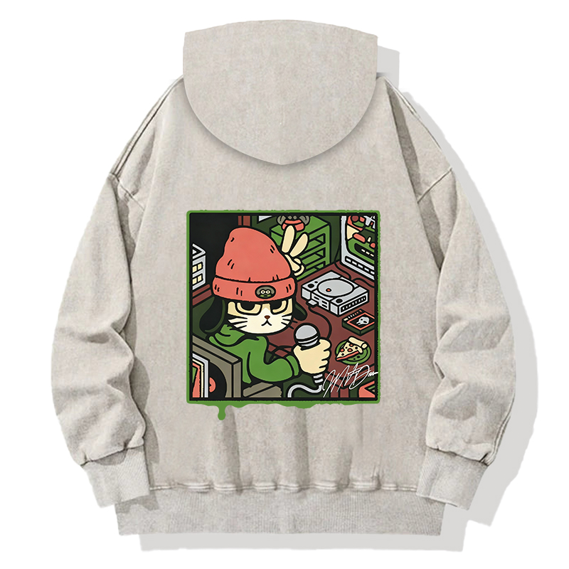 Tokyocanvas Rapper Cat Back Washed Hoodie