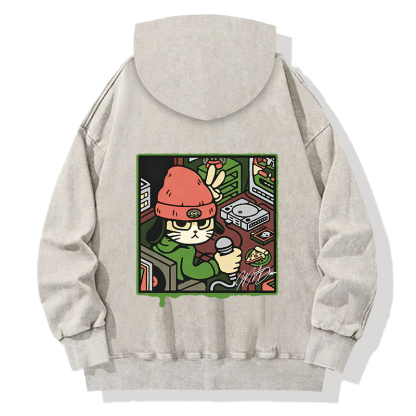 Tokyocanvas Rapper Cat Back Washed Hoodie