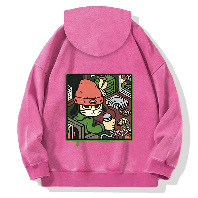 Tokyocanvas Rapper Cat Back Washed Hoodie