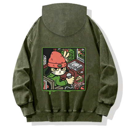 Tokyocanvas Rapper Cat Back Washed Hoodie