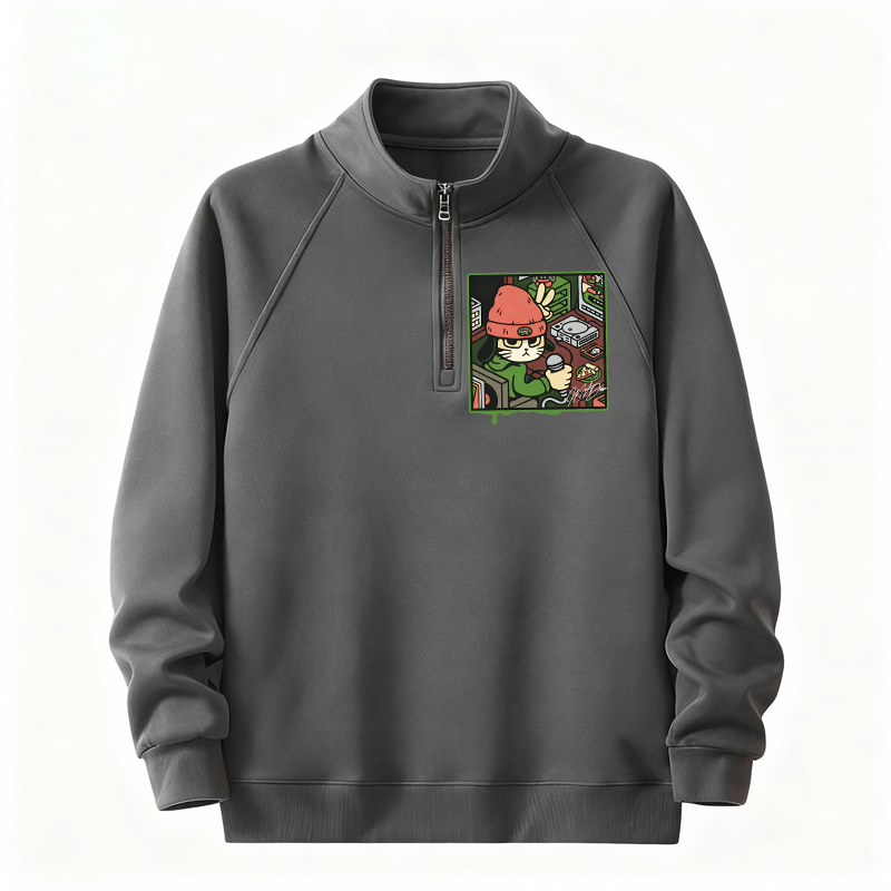 Tokyocanvas Rapper Cat Half-Zip Sweatshirt