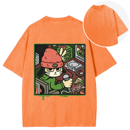 Tokyocanvas Rapper Cat Back Washed T-Shirt