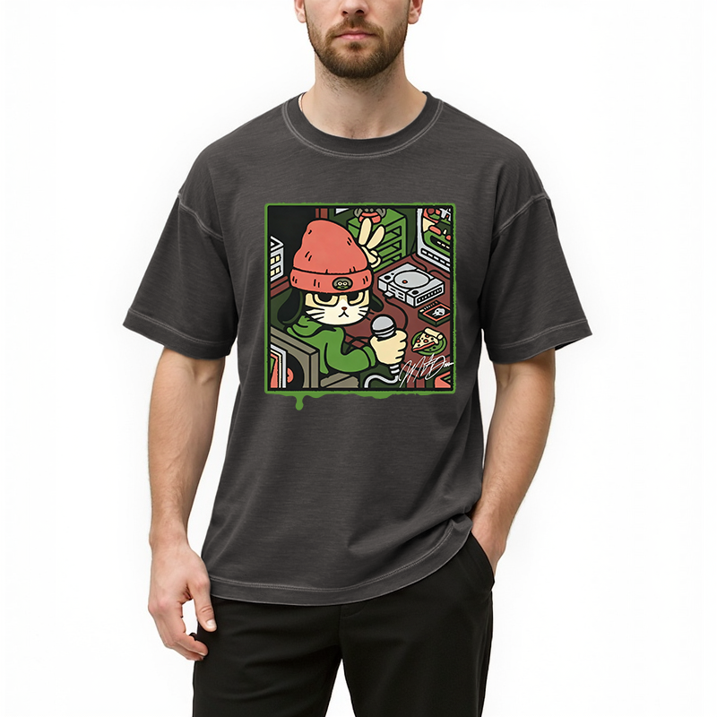 Tokyocanvas Rapper Cat Gradient Washed T-Shirt