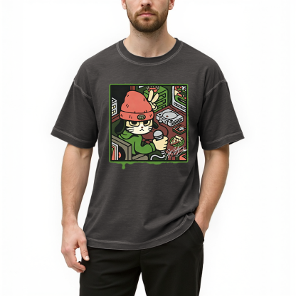 Tokyocanvas Rapper Cat Gradient Washed T-Shirt