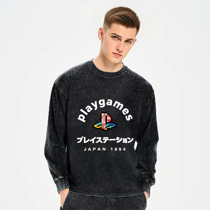 Tokyocanvas Play Games Japan Long Sleeve Washed T-Shirt