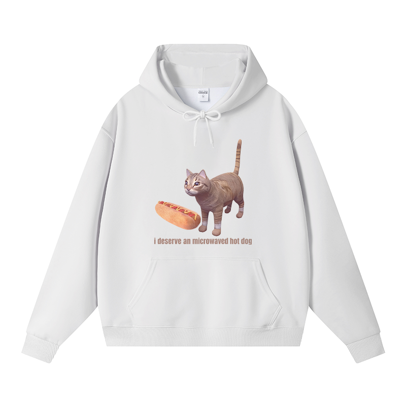 Tokyocanvas Cat Hotdog Meme Fleece Lined Hoodie