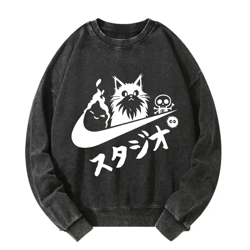 Tokyocanvas Black Cat Vintage Washed Sweatshirt