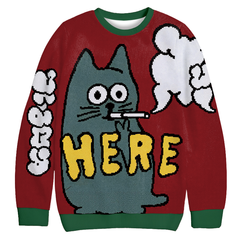 Tokyocanvas Here A Smoking Cat Casual Ugly Sweatshirt