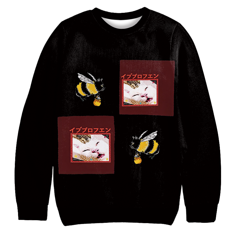 Tokyocanvas Funny Cat Bee Meme Casual Ugly Sweatshirt