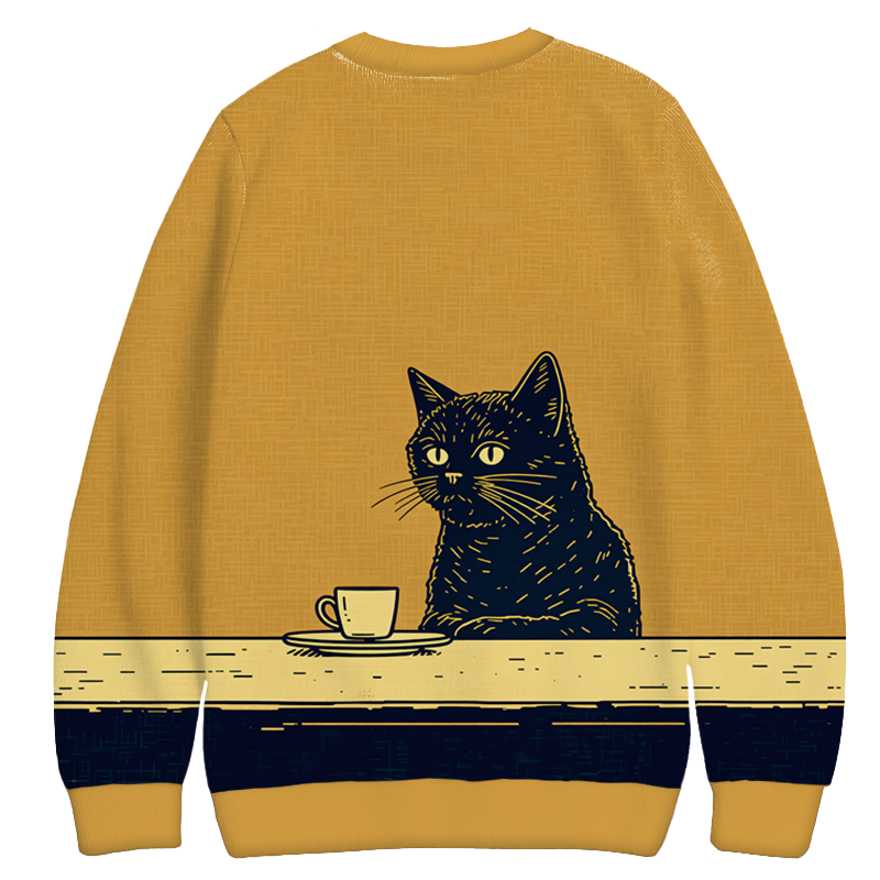Tokyocanvas Black Cat Waiting for Coffee Casual Ugly Sweatshirt