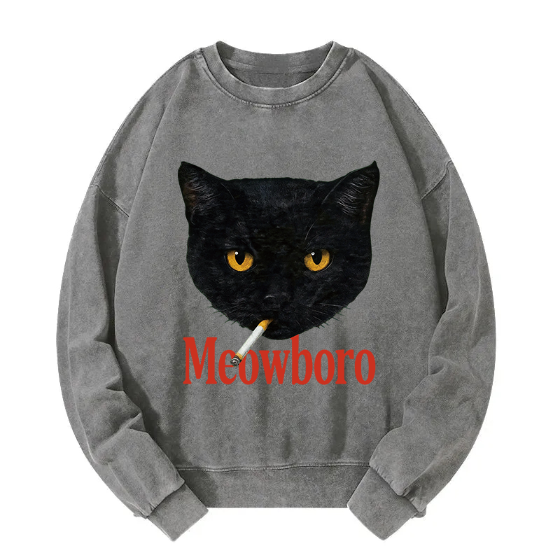 Tokyocanvas Smoking Black Cat Vintage Washed Sweatshirt