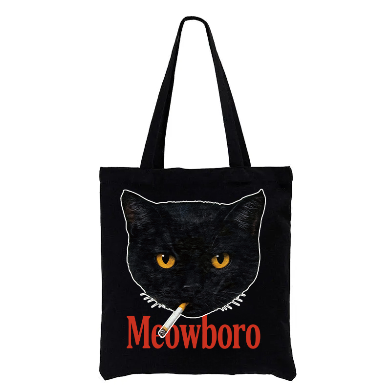 Tokyocanvas Smoking Black Cat Vintage Tote Bag