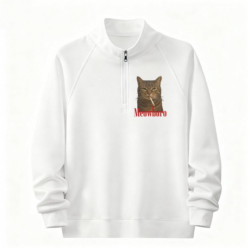 Tokyocanvas Funny Realistic Cat Meme Half-Zip Sweatshirt