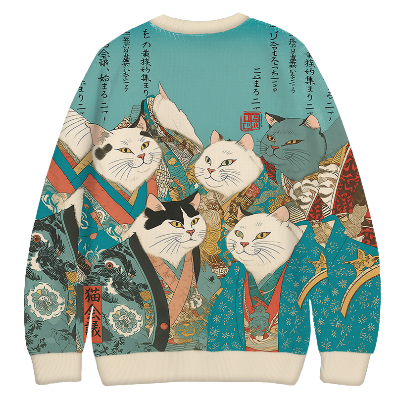 Tokyocanvas Ukiyo-e Cat Nobles Casual Ugly Sweatshirt