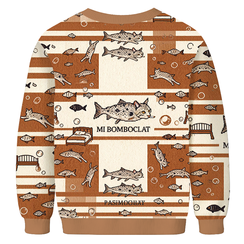 Tokyocanvas Bomboclat Fish Cat Meme Casual Ugly Sweatshirt