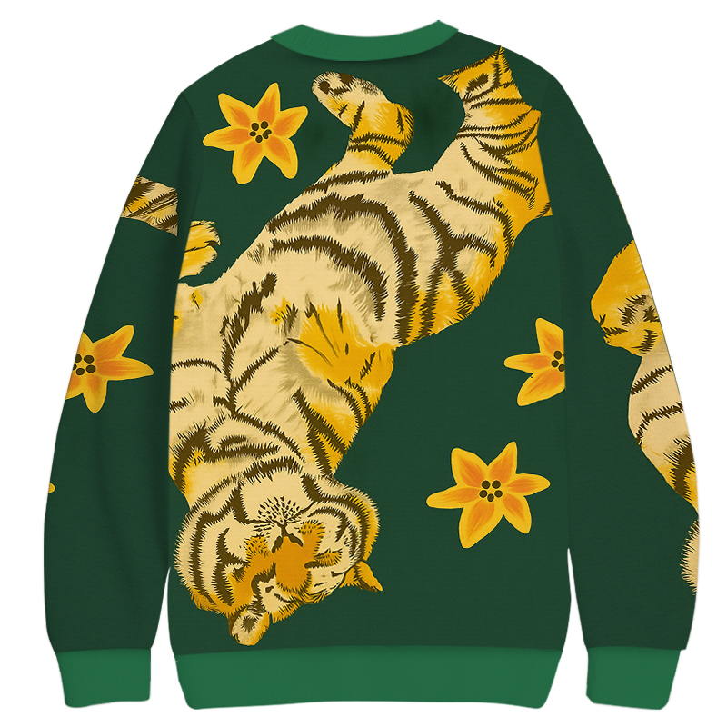 Tokyocanvas Tiger and Flowers Casual Ugly Sweatshirt