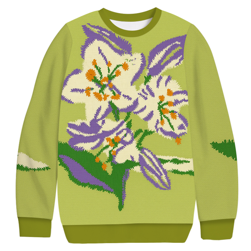 Tokyocanvas Green Lily Casual Ugly Sweatshirt