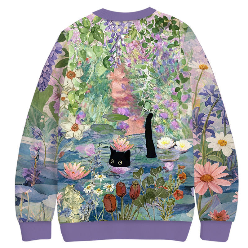 Tokyocanvas A Black Cat Strolling By the Lake Casual Ugly Sweatshirt