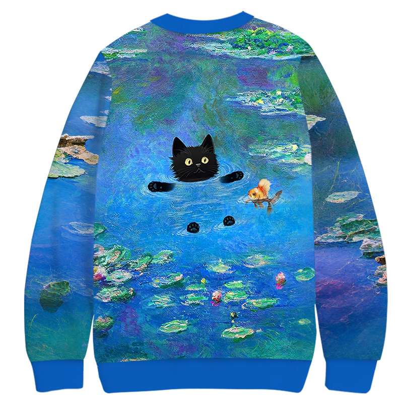 Tokyocanvas Monets Black Cat Casual Ugly Sweatshirt