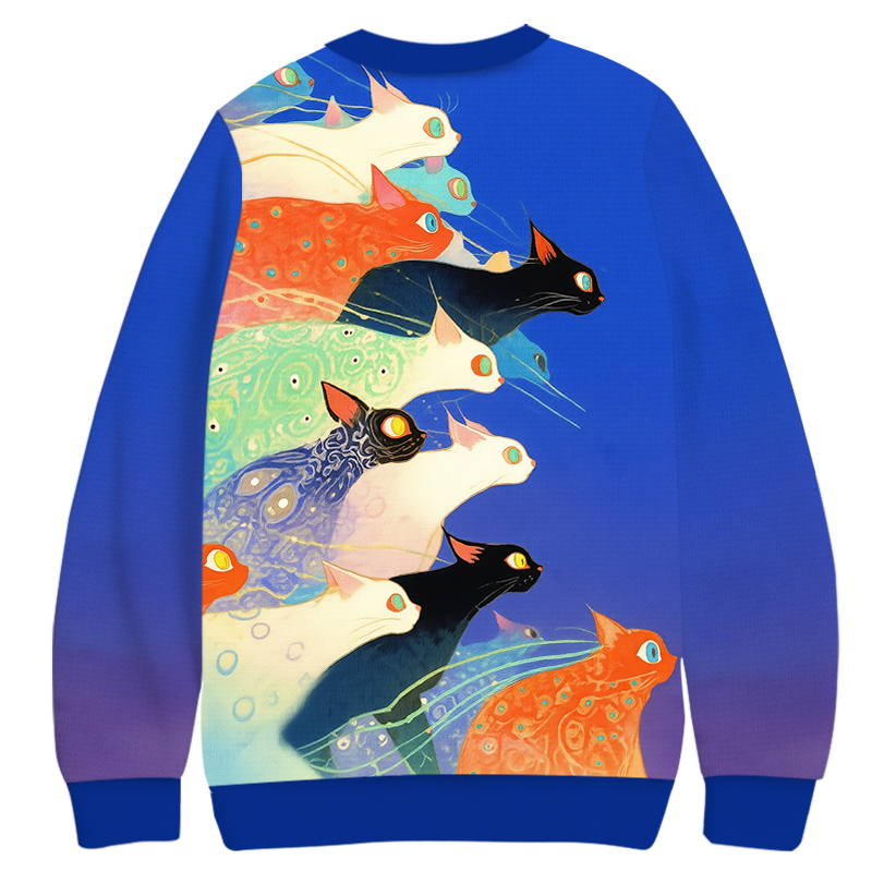 Tokyocanvas Colorful Ukiyo-e Cats Casual Ugly Sweatshirt