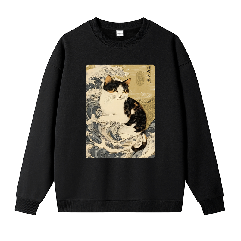Tokyocanvas Surfing Cat Fleece Lined Sweatshirt