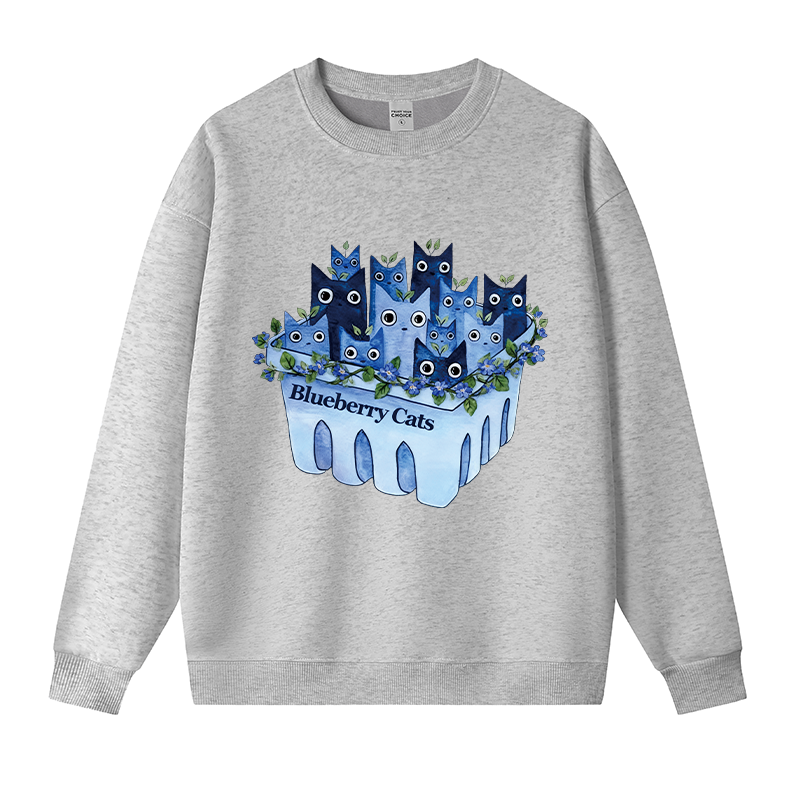 Tokyocanvas Cute Blueberry Cats Fleece Lined Sweatshirt