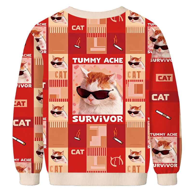 Tokyocanvas Tummy Ache Survivor Funny Cat Meme Casual Ugly Sweatshirt