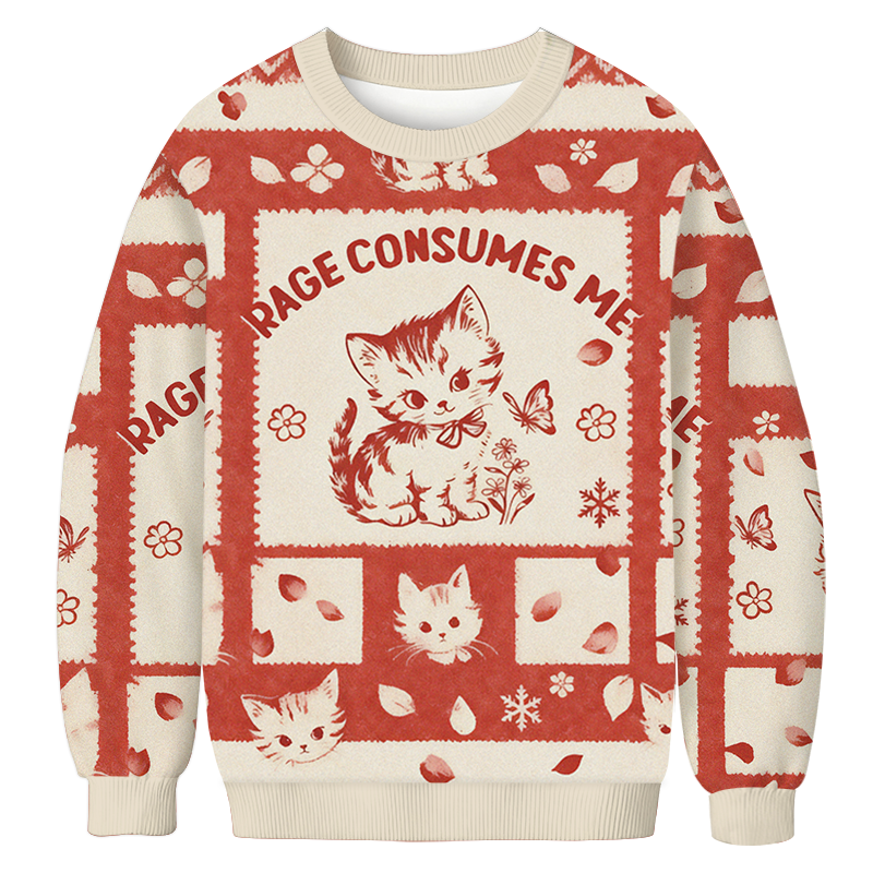 Tokyocanvas Rage Consumes Me Pink Cat Casual Ugly Sweatshirt