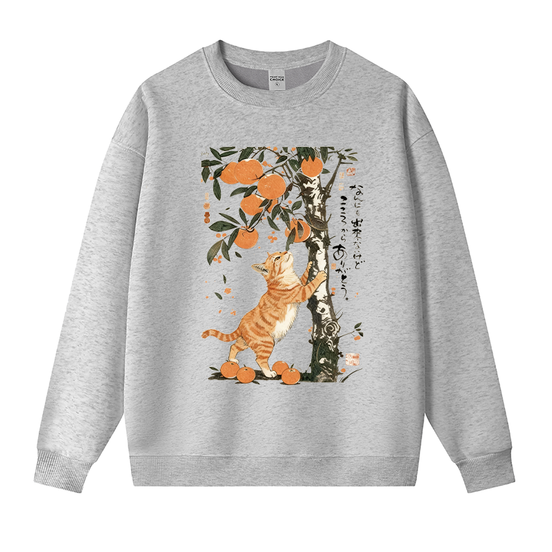 Tokyocanvas Orange Cat and Oranges Fleece Lined Sweatshirt