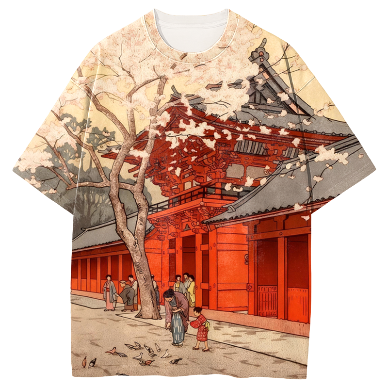 Tokyocanvas A Scene from the Temple Graphic Print T-Shirt