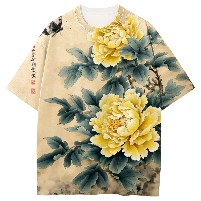 Tokyocanvas Butterflies and Peonies Graphic Print T-Shirt