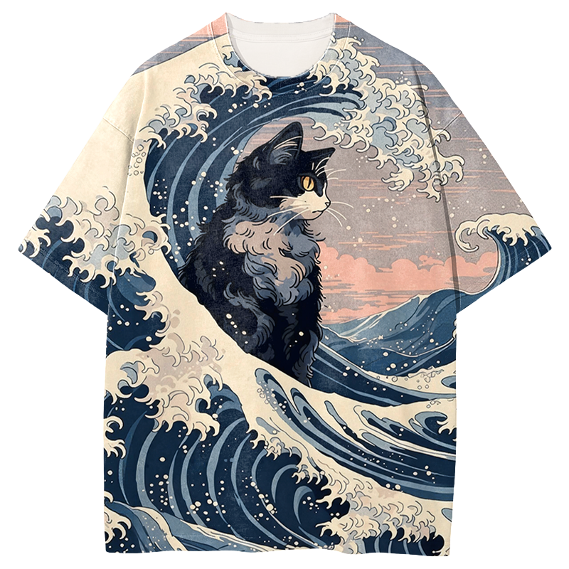 Tokyocanvas The Great Wave Of Cat Graphic Print T-Shirt