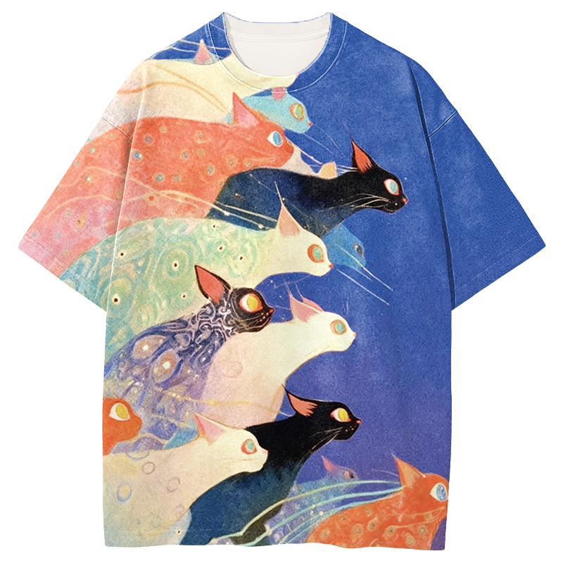 Tokyocanvas Colorful Ukiyo-e Cats Graphic Print T-Shirt