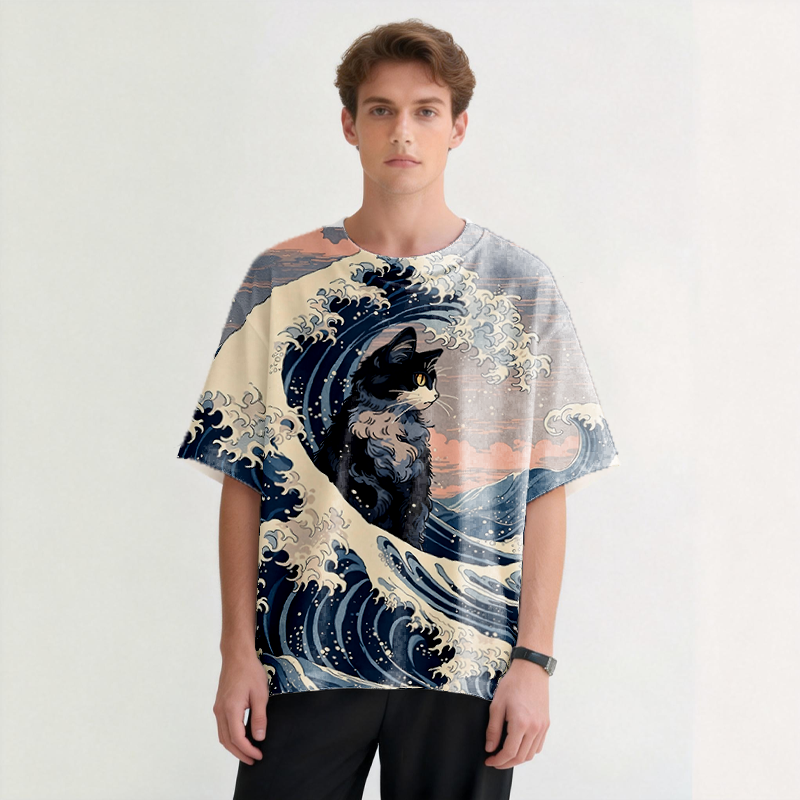 Tokyocanvas The Great Wave Of Cat Graphic Print T-Shirt