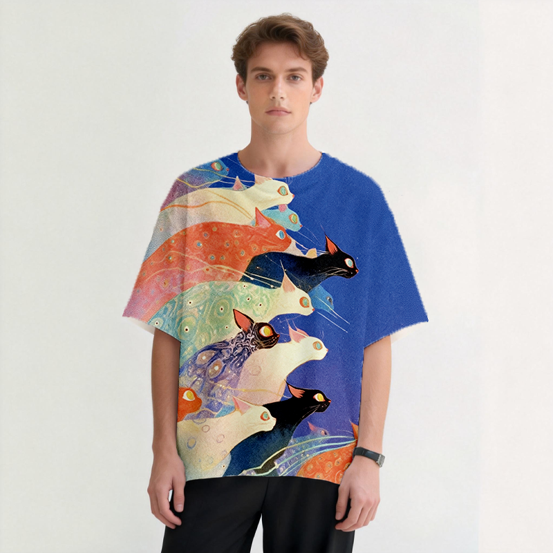Tokyocanvas Colorful Ukiyo-e Cats Graphic Print T-Shirt