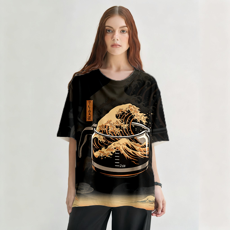 Tokyocanvas The Great Wave of Coffee Graphic Print T-Shirt