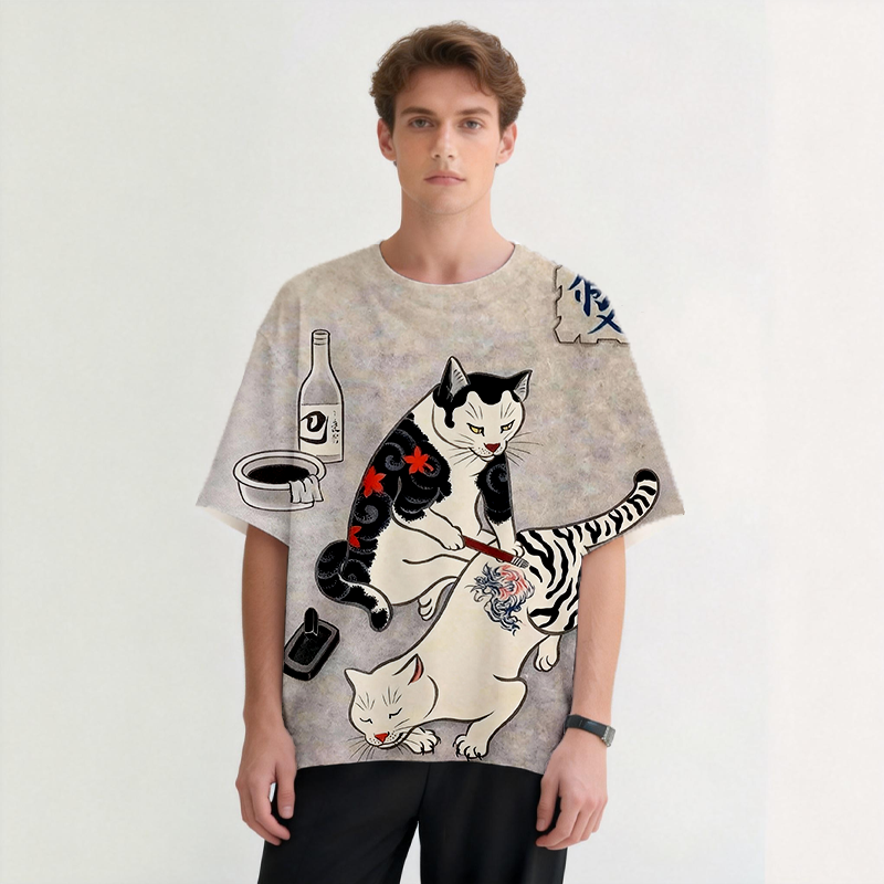 Tokyocanvas A Kitten Drawing A Tiger Graphic Print T-Shirt