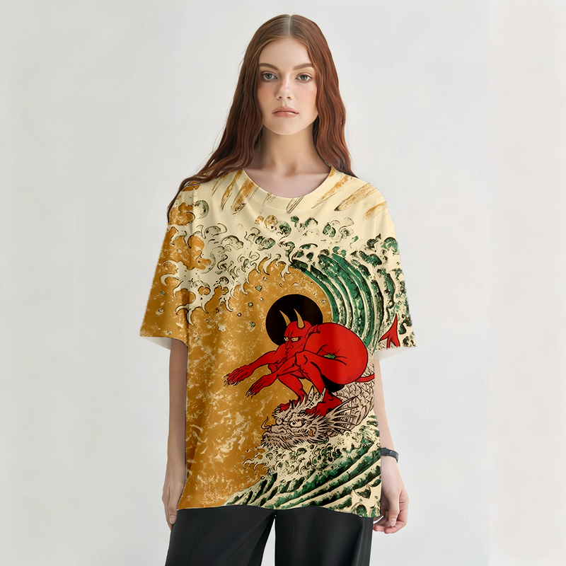 Tokyocanvas Demon Surfing Graphic Print T-Shirt