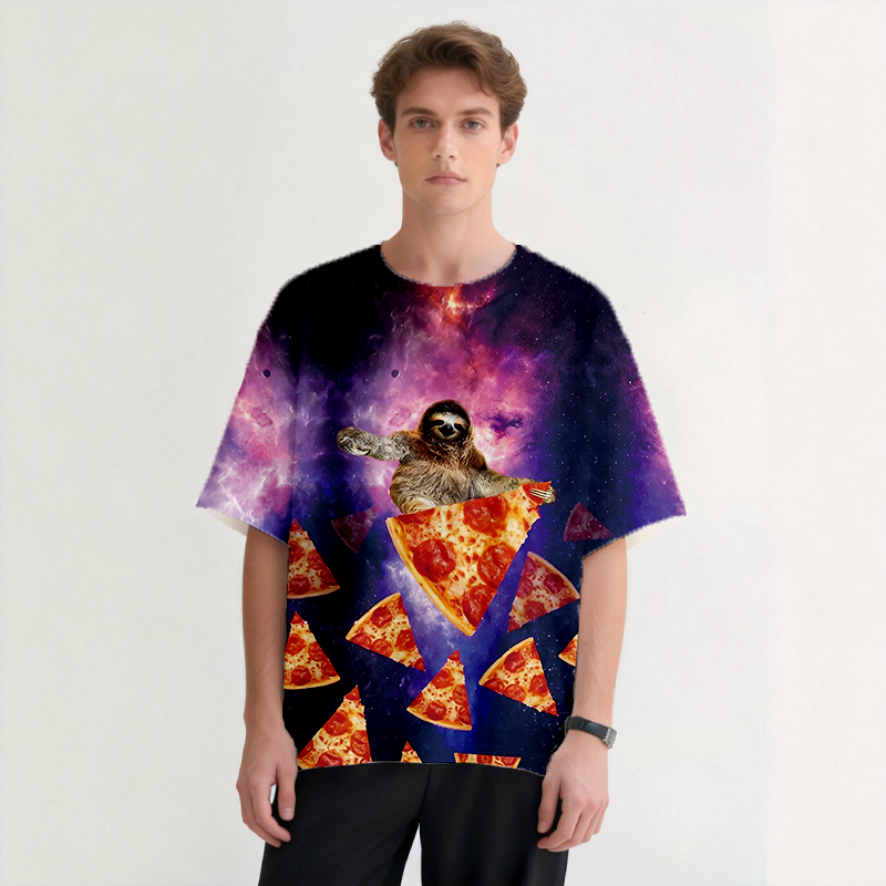 Tokyocanvas Sloth Pizza Graphic Print T-Shirt