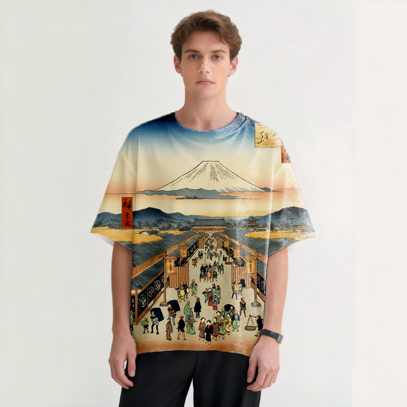 Tokyocanvas The People at the Foot of Mount Fuji Graphic Print T-Shirt