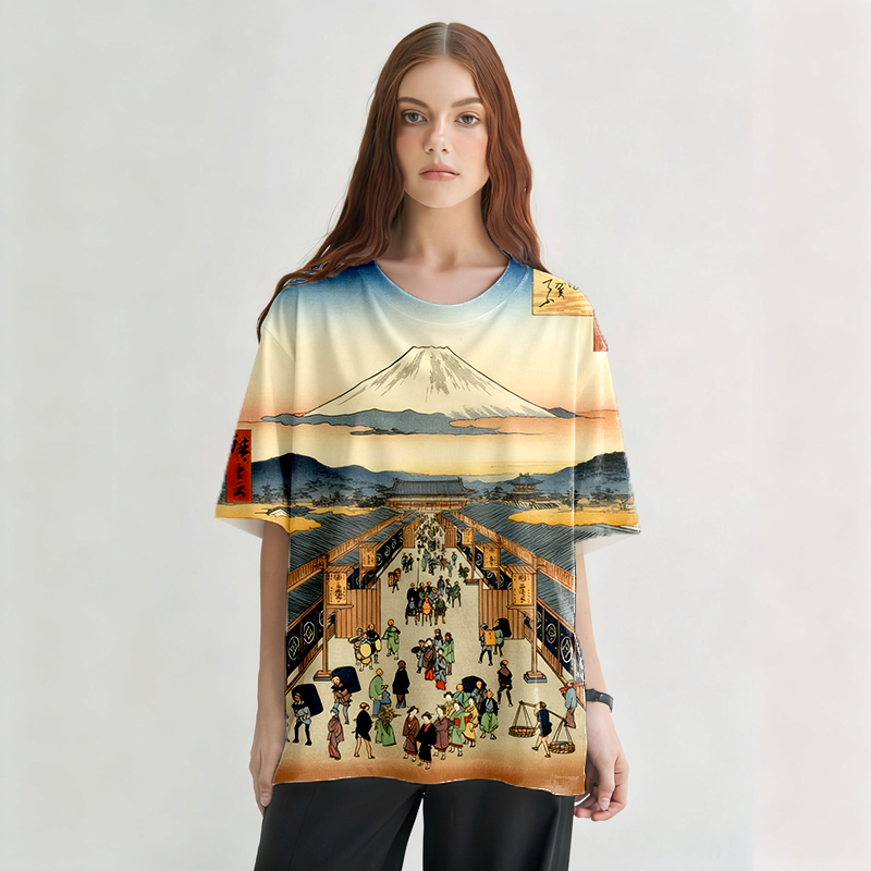 Tokyocanvas The People at the Foot of Mount Fuji Graphic Print T-Shirt