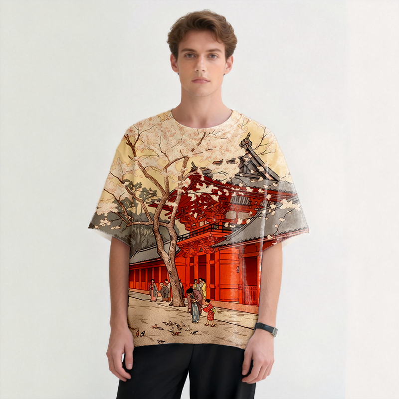 Tokyocanvas A Scene from the Temple Graphic Print T-Shirt
