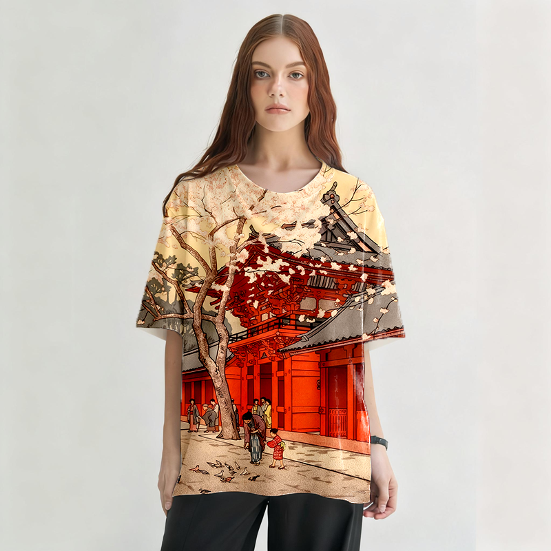 Tokyocanvas A Scene from the Temple Graphic Print T-Shirt